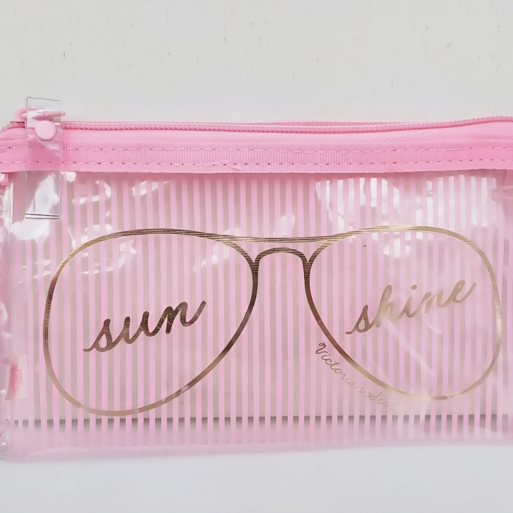 Set of 3 Victoria's Secret Pink Clear See Through Makeup Cosmetic Beach Bag, NEW - Picture 4 of 6